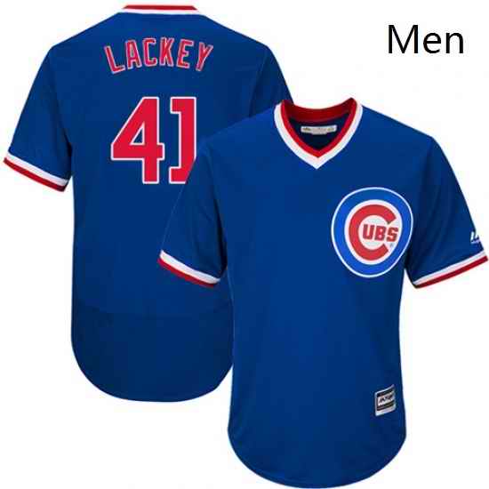 Mens Majestic Chicago Cubs 41 John Lackey Replica Royal Blue Cooperstown Cool Base MLB Jersey